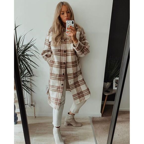 Shacket Jacket Coat Wool Blend NWT Check - Picture 2 of 15